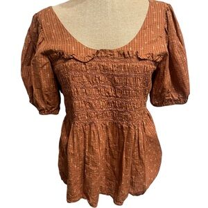 Madewell Terracotta Smocked Blouse